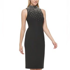 Karl Lagerfeld Black and White Embellished Pencil Dress